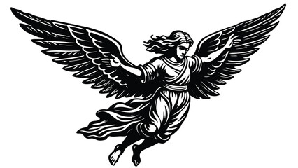 Obraz premium Heavenly Herald: Flying Angel in Woodcut Style