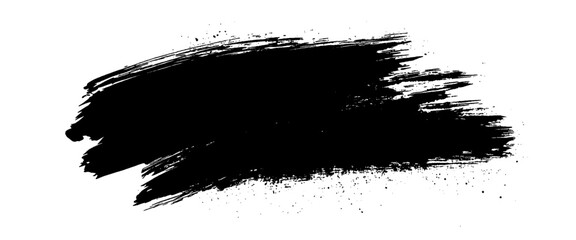 Vector black brush stroke with splatters of paint stroke.