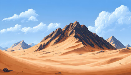 Naklejka premium Majestic Sand Dunes and Mountain Ranges Under a Clear Blue Sky in a Sunny Landscape