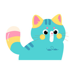 illustration of a cute cat in green pink and yellow