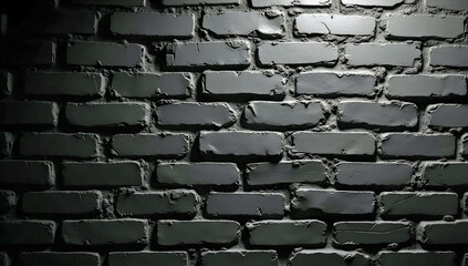 Closeup Of Dark Gray Brick Wall With Thick Mortar And Uneven Surface Illuminated By Harsh Overhead Spotlight