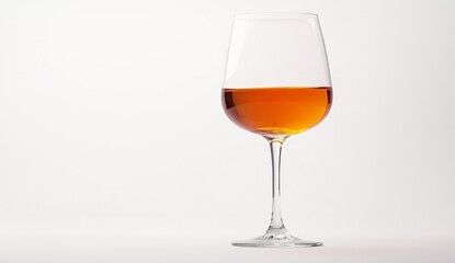 Clear wine glass with amber liquid