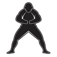 Wrestler Silhouette In Stance Striking Pose Demonstrating Strength And Power.
