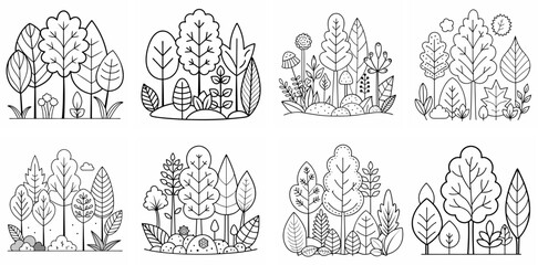 Autumn Forest Plants Outline Coloring Book Page Line Art Drawing