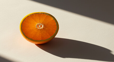 Backlit Orange Slice with Subtle Shadow on White Paper