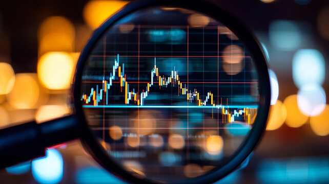 Analyzing market trends with a magnifying glass for better investment decisions in finance