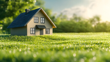 Serene House Model Surrounded by Lush Green Grass and Trees