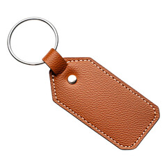 Brown leather keychain isolated on transparent background