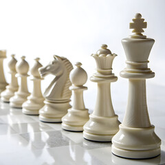White chess pieces on a chessboard 