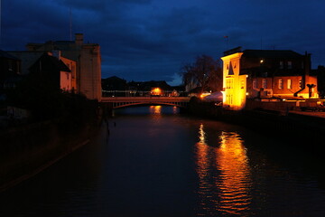 night view of the old town bridge on the river Witham in Boston Lincolnshire
