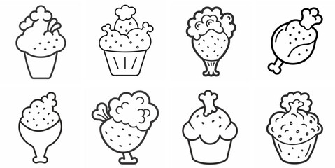 Fototapeta premium Fried Chicken – Outline Coloring Book Line Art Set