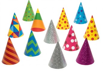カラフルなパーティー帽子 きらめく光沢 楽しい配置