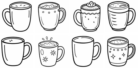 Obraz premium Mug Doodle – Outline Coloring Book Line Art Set