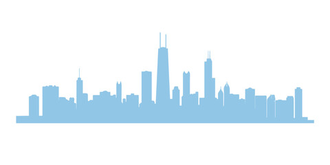 Stylized Chicago skyline in soft blue hues, ideal for backgrounds.