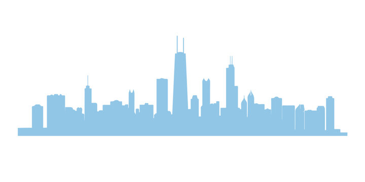 Stylized Chicago skyline in soft blue hues, ideal for backgrounds.