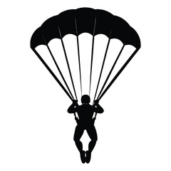 Silhouette Of Parachutist Skydiving With Parachute Above Vector Graphic Illustration.