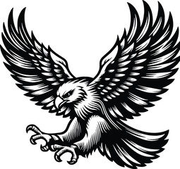 Vintage Tattoo Style Eagle Vector with Spread Wings – Black and White Illustration