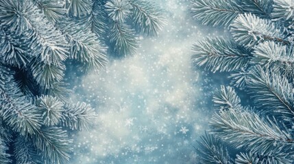 Snowy Pine Branches Winter Wonderland Background