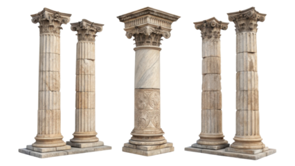 Ancient pillars showcase intricate designs and classic architecture, standing tall as symbols of strength and beauty in historical structures