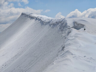 Panoramic view of Monte Valloni covered by snow in Lazio region, Italy