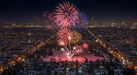 Nocturnal Bloom: A City's Fireworks Symphony AI Generated