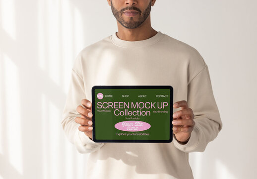 Displaying a Sleek Tablet Screen in Natural Light. PSD horizontal screen mockup