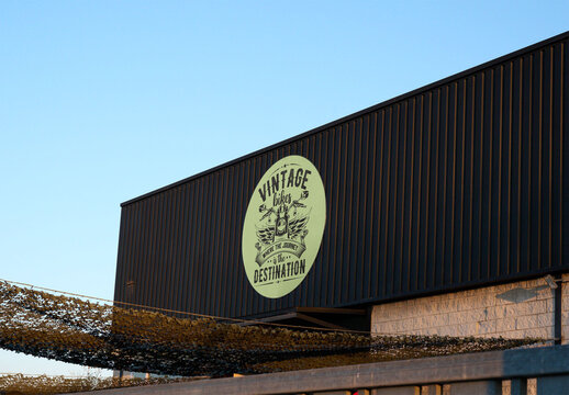 Circular signage for design Against Blue Sky