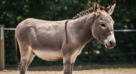 Fototapeta premium Gentle Donkey in a Summer Pasture AI Generated