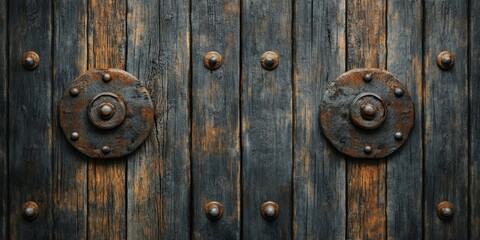 Aged Wooden Door with Metal Ornate Details