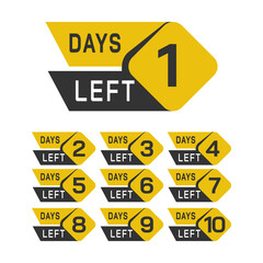 Days Left.  A set of countdown icons. A banner with the number of days before the start of the sale. Label for website, advertising, marketing