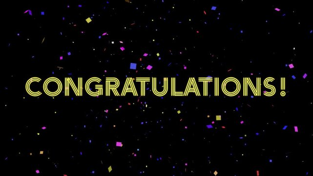 Congratulations greetings with confetti animation, animated congratulations text with confetti	