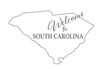 Welcome to South Carolina. Outline of the state with a welcome inscription. A template for covers, banners, posters, and posters.