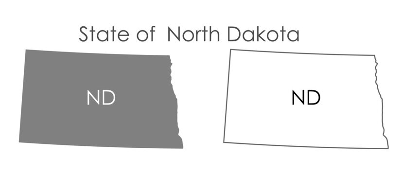 North Dakota. The outline and silhouette of the state with the abbreviated abbreviation of the name. The state border. A template for the design of printed products