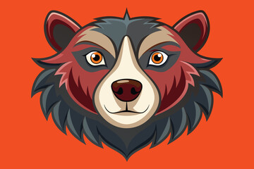 Vector illustration of a wild cartoon red dog face with animal symbols and bold design elements