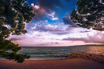 spectacular morning landscape in Croatia, Brela resort, Makarska riviera, Dalmatia, Europe	