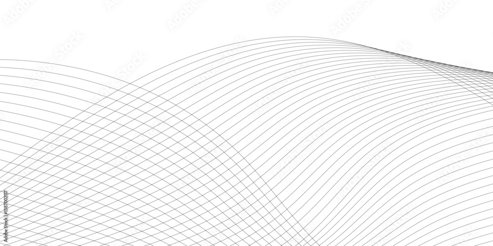 Poster thin wavy curve line vector background. curve wave seamless pattern background. black and grey wave 