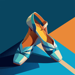 Stylish blue ballet flats set against a geometric colorful background highlighting a modern aesthetic Generative AI © Keren