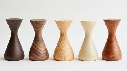 Elegant Wooden Vases Displaying Natural Grain Patterns and Colors