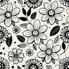 Fototapeta premium Floral pattern design featuring hand-drawn flowers and leaves on a light background Generative AI