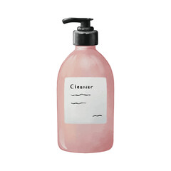 Cleanser illustration in watercolor, brightening skin, skincare routine, watercolor illustration, bottle pump dispenser