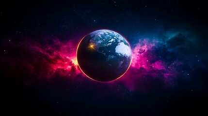 Fototapeta premium Cosmic Glow Earth in Nebula Embrace