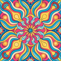 Colorful abstract pattern featuring swirling lines and shapes in vibrant shades of pink, blue, and yellow Generative AI