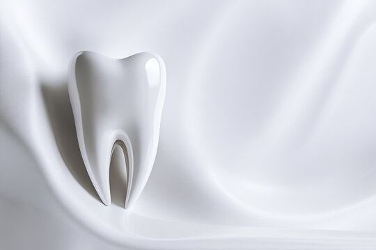 Pristine Dental Elegance: An immaculate single tooth rests gracefully upon a silk-like surface, evoking a sense of purity and dental health.