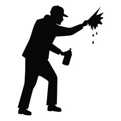 Graffiti Artist Silhouette With Paint Splatter Vector Illustration Isolated On White background.