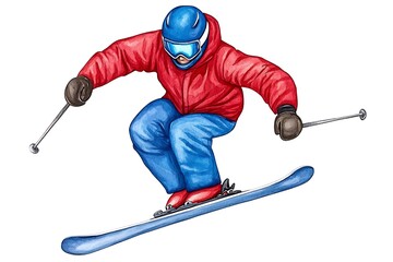 Dynamic Skiing Action Illustration with Vibrant Colors and Details