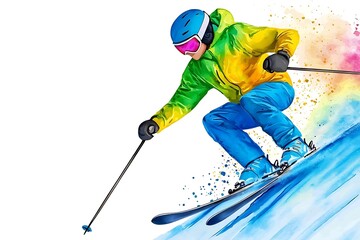 Fototapeta premium Colorful Skiing Athlete in Action on a Snowy Slope