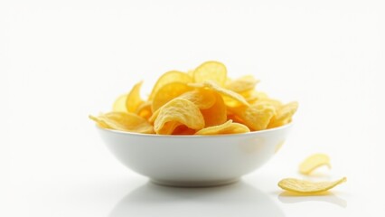 Potato Chips In Bowl Isolated On White