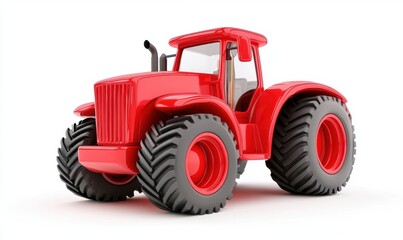 Red tractor on white background; agriculture, farming