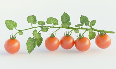 Ripe cherry tomatoes on vine, white background, food photography, healthy eating