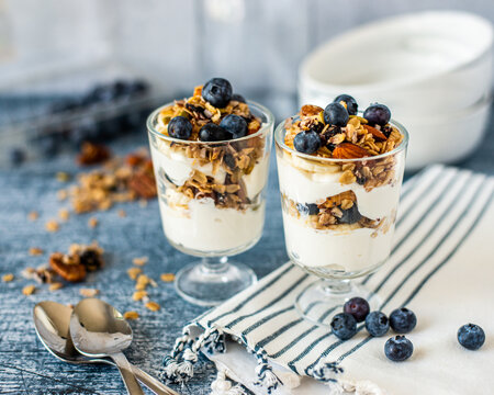Blueberry Yogurt Parfait cups with granola